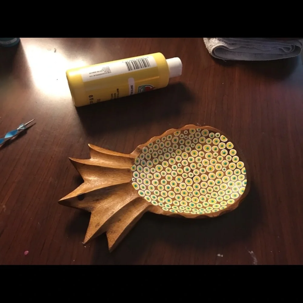 Hand painted wooden pineapple dish